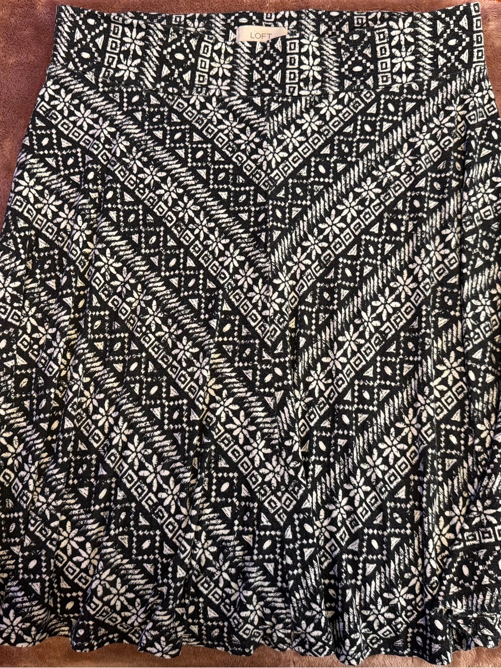 LOFT Black & White Geo Floral Print Midi Skirt